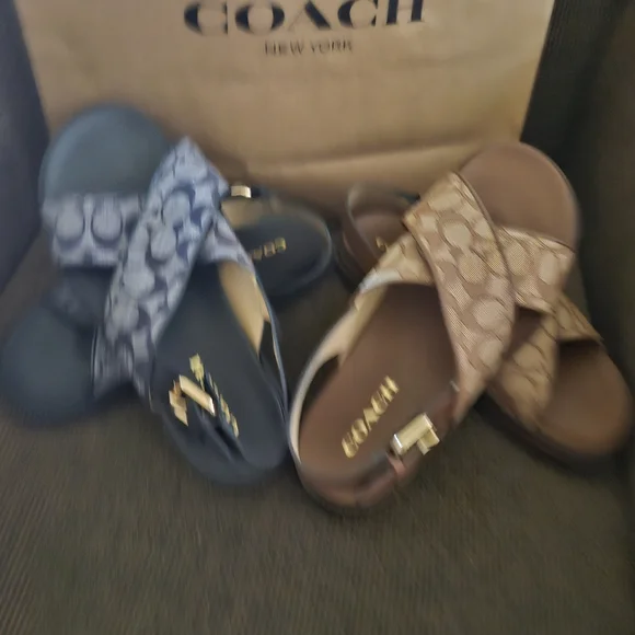 NWOT Coach Fraser Chambray Signature Jacquard Sandal Navy Size 10 - Picture 8 of 8